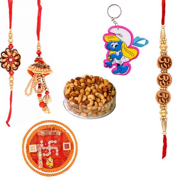 Cashew ,Almond with Swastik Thali and Rakhi Set