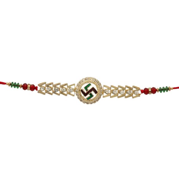 Glaring Swastik with Diamond Divine Rakhi