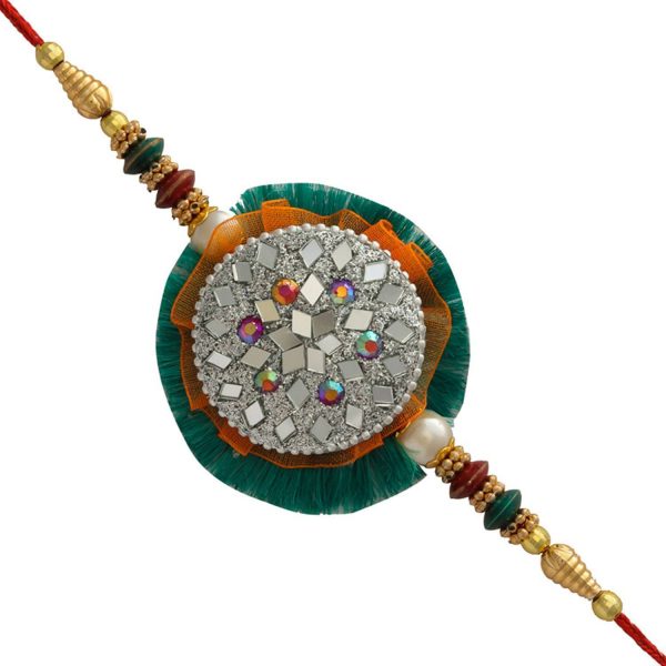 Blowing Mirror Work Sandalwood Rakhi