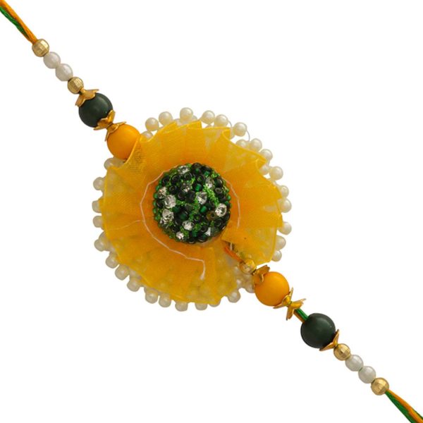 Showy Yellow Flower Sandalwood Rakhi